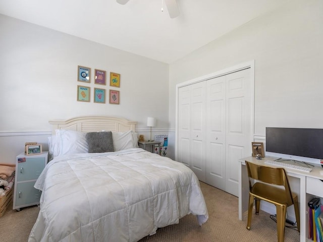 1880 Cobia Dr, Vero Beach, FL 32960 - bedroom with carpet, a closet, a ceiling fan, and an office area