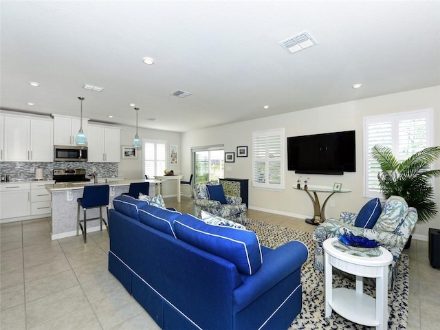 view of tiled living room