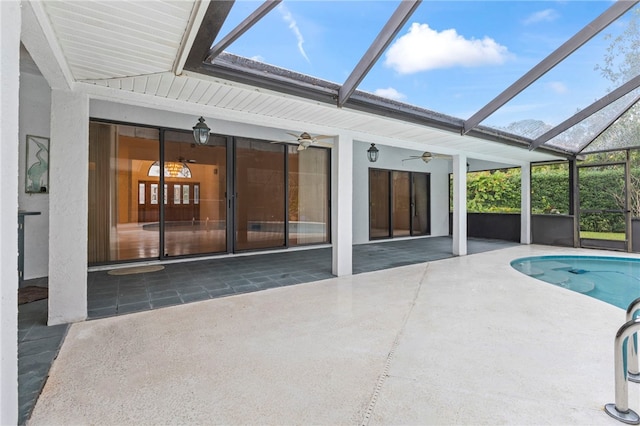 exterior space featuring ceiling fan and a patio area