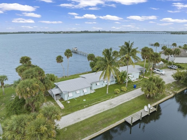 aerial view with a water view