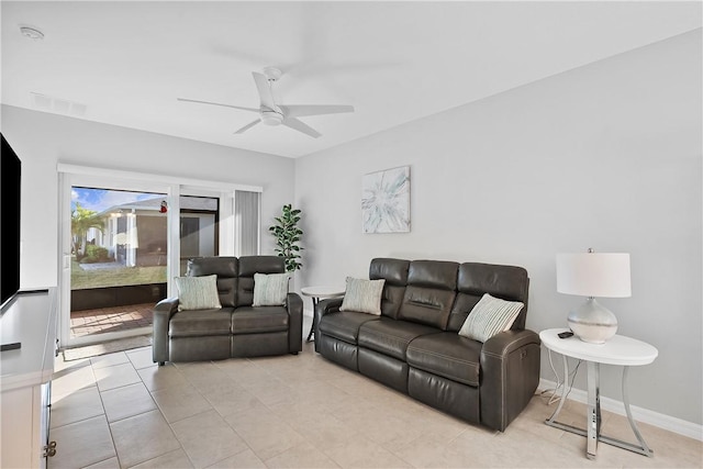 living room featuring ceiling fan