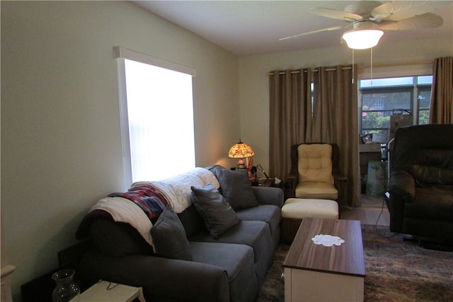 living room with ceiling fan