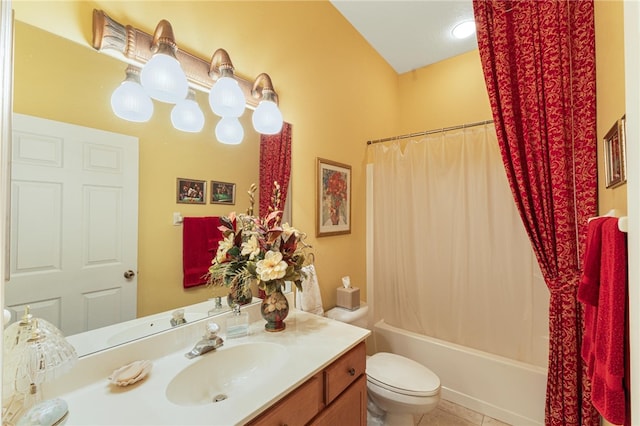 full bathroom with tile patterned floors, toilet, vanity, and shower / bath combo