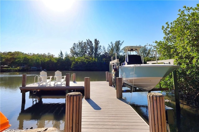 view of dock with a water view