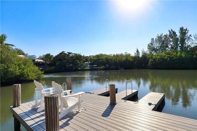 view of dock with a water view