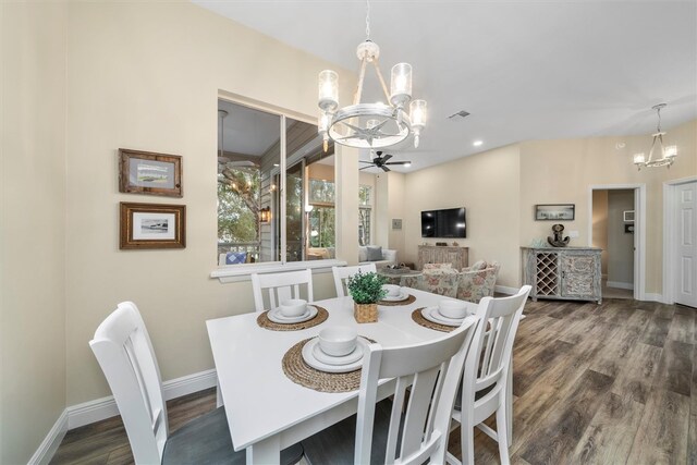 1335 Winding Oaks Cir E Unit 1007, Vero Beach, FL 32963 - dining space featuring a chandelier, ceiling fan, wood finished floors, and recessed lighting