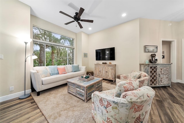 1335 Winding Oaks Cir E Unit 1007, Vero Beach, FL 32963 - living area with wood finished floors, a ceiling fan, and recessed lighting