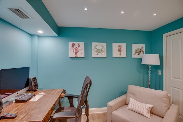 office area featuring light hardwood / wood-style floors