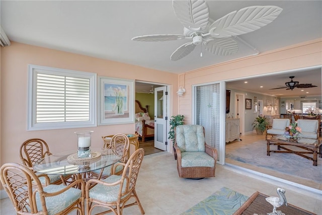 dining area featuring ceiling fan