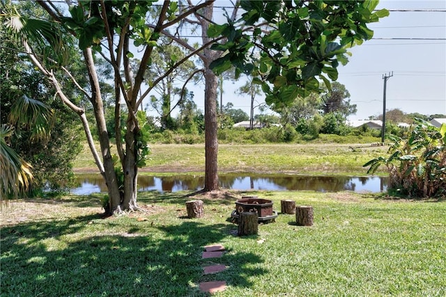 view of yard with a water view