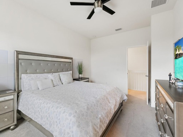 bedroom featuring ceiling fan and carpet flooring