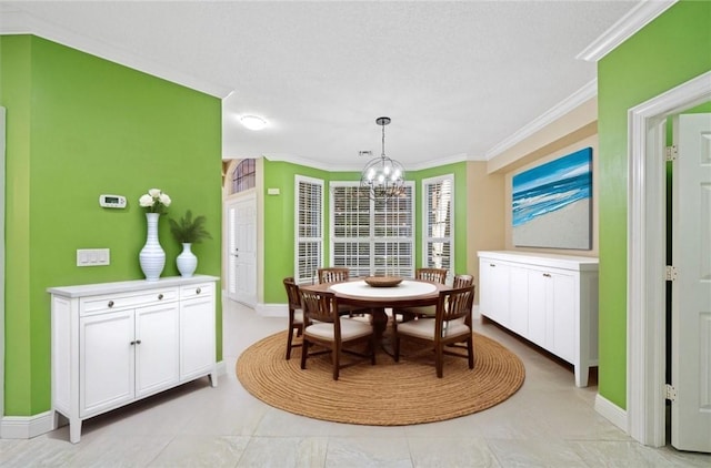 1619 Bent Oak Ln, Vero Beach, FL 32963 - dining area with a chandelier, crown molding, and baseboards