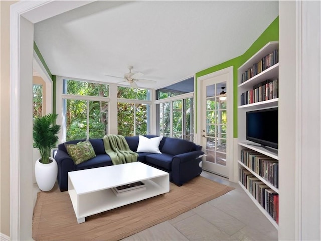 1619 Bent Oak Ln, Vero Beach, FL 32963 - living room with a ceiling fan and floor to ceiling windows
