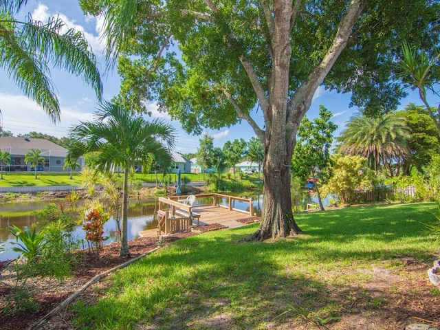 view of yard with a water view