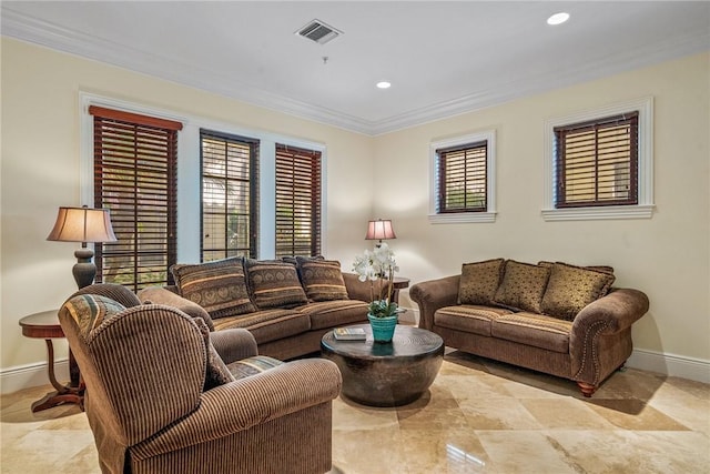 1510 Ocean Dr Unit 2, Vero Beach, FL 32963 - living area featuring baseboards, crown molding, and recessed lighting
