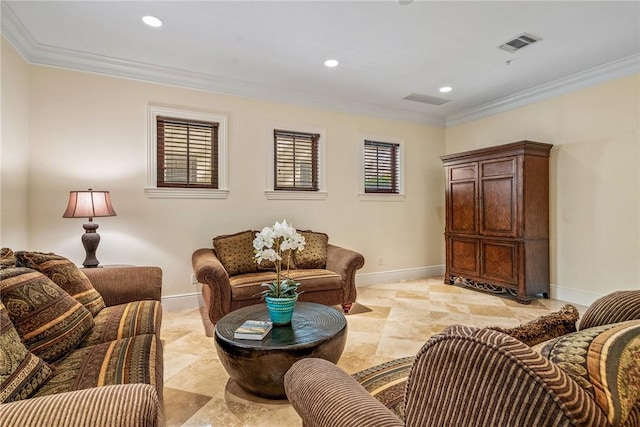 1510 Ocean Dr Unit 2, Vero Beach, FL 32963 - living room featuring crown molding, baseboards, and recessed lighting