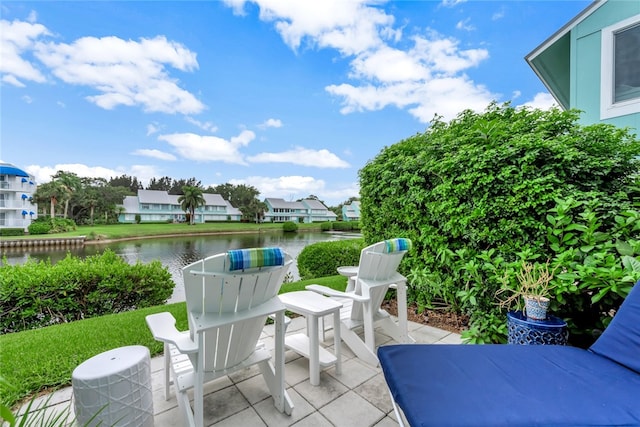 view of patio / terrace featuring a water view