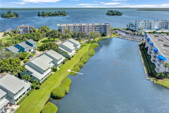 bird's eye view featuring a water view