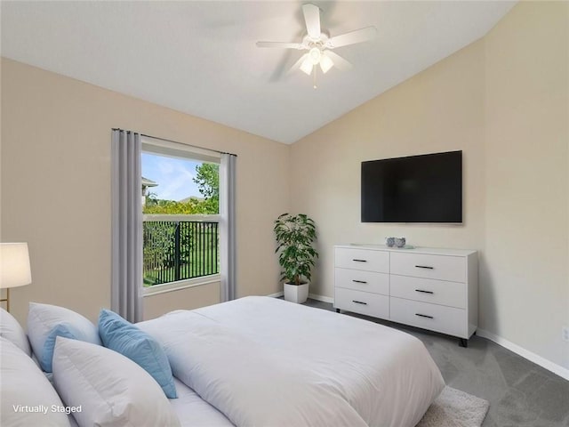 8340 Paladin Sq, Vero Beach, FL 32967 - bedroom with lofted ceiling, light colored carpet, and ceiling fan