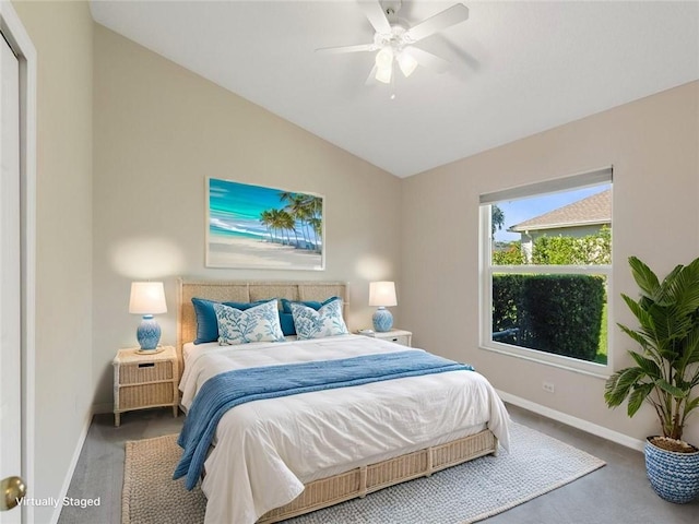 8340 Paladin Sq, Vero Beach, FL 32967 - bedroom featuring carpet floors, vaulted ceiling, and ceiling fan