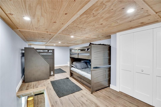 7205 Kamelya St SW, Vero Beach, FL 32968 - bedroom with baseboards, wood finished floors, recessed lighting, and wooden ceiling