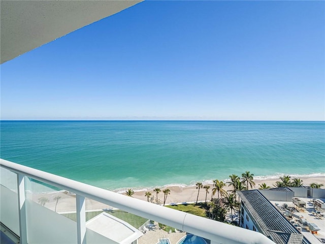 property view of water featuring a beach view