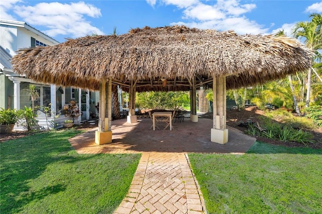 view of yard featuring a gazebo and a patio area