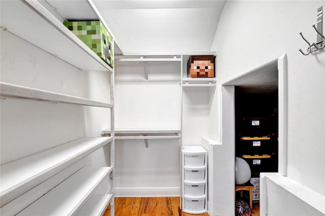 spacious closet featuring light hardwood / wood-style flooring