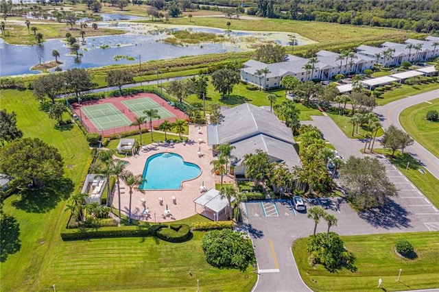 aerial view with a water view