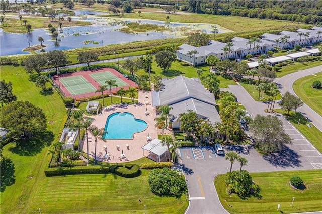 aerial view with a water view