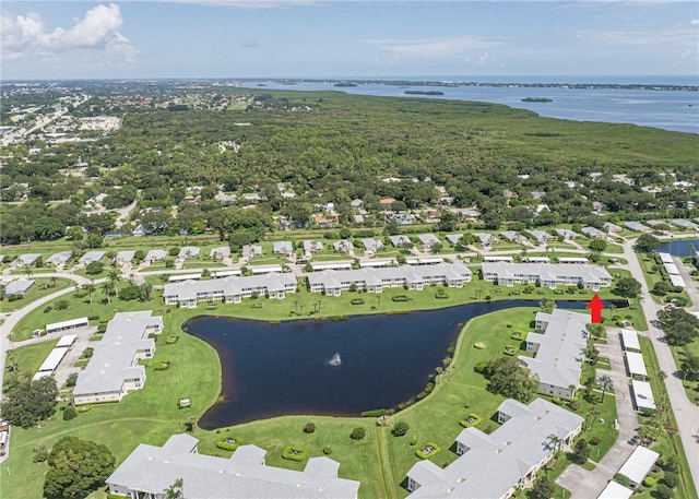 aerial view featuring a water view