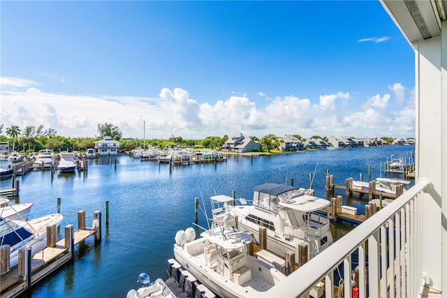 dock area featuring a water view