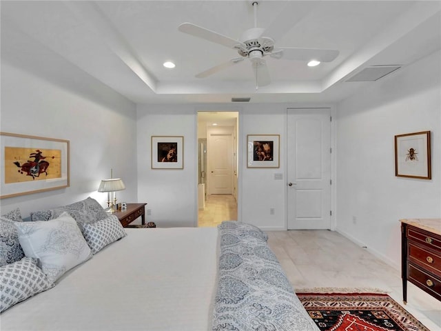5205 Turtle Creek Cir, Vero Beach, FL 32967 - bedroom featuring a raised ceiling, recessed lighting, and ceiling fan