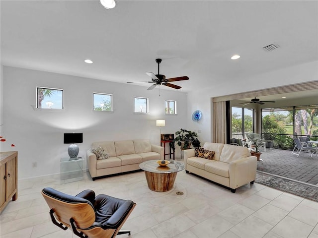 5205 Turtle Creek Cir, Vero Beach, FL 32967 - living area with a ceiling fan, plenty of natural light, and recessed lighting