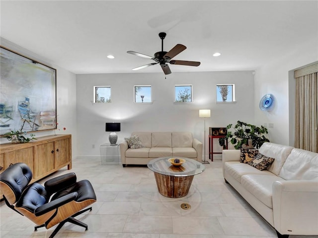 5205 Turtle Creek Cir, Vero Beach, FL 32967 - living room featuring a ceiling fan, healthy amount of natural light, and recessed lighting