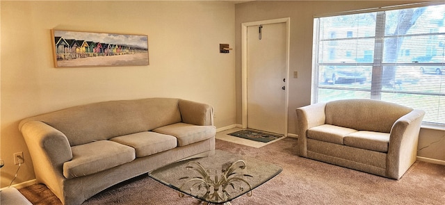 carpeted living room featuring a wealth of natural light