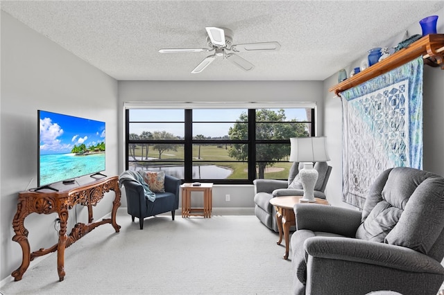 interior space featuring a textured ceiling, a wealth of natural light, and ceiling fan