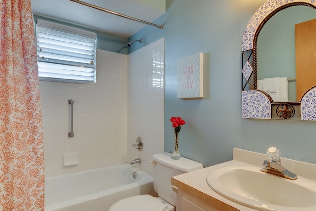 full bathroom with vanity, toilet, and shower / bath combo