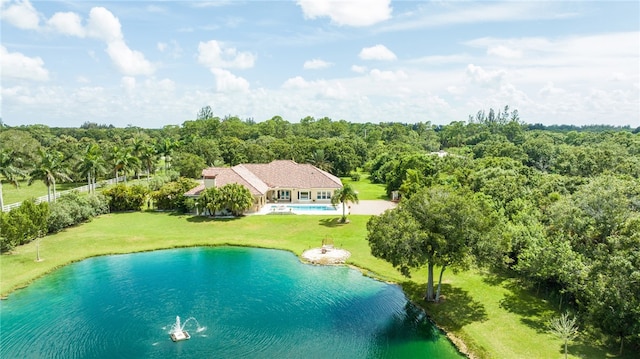 aerial view with a water view