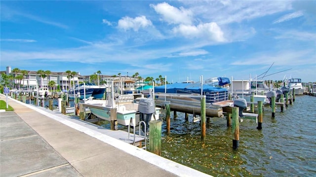 view of dock with a water view and boat lift