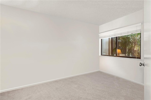 spare room with a textured ceiling, baseboards, and carpet flooring