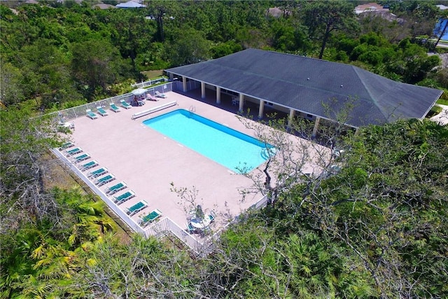 view of swimming pool featuring a patio area