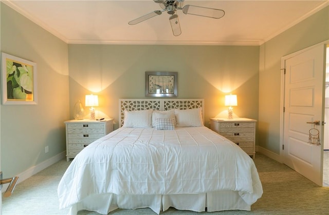116 Ocean Way, Vero Beach, FL 32963 - bedroom with ornamental molding, light carpet, and a ceiling fan