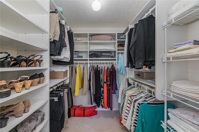 spacious closet with carpet