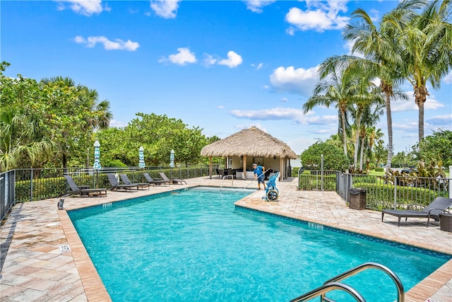 view of pool featuring a patio