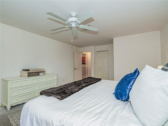 bedroom featuring a closet and a ceiling fan