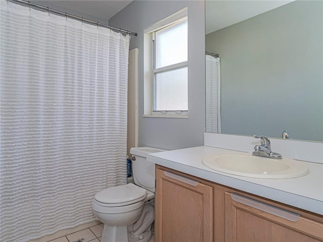 full bath with tile patterned flooring, toilet, and vanity