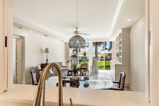 1510 Oak Harbor Blvd Unit 202, Vero Beach, FL 32967 - dining area with ceiling fan, wood finished floors, and recessed lighting