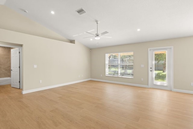 1590 Polynesian Ln, Sebastian, FL 32958 - spare room with ceiling fan, light wood-style flooring, lofted ceiling, and recessed lighting