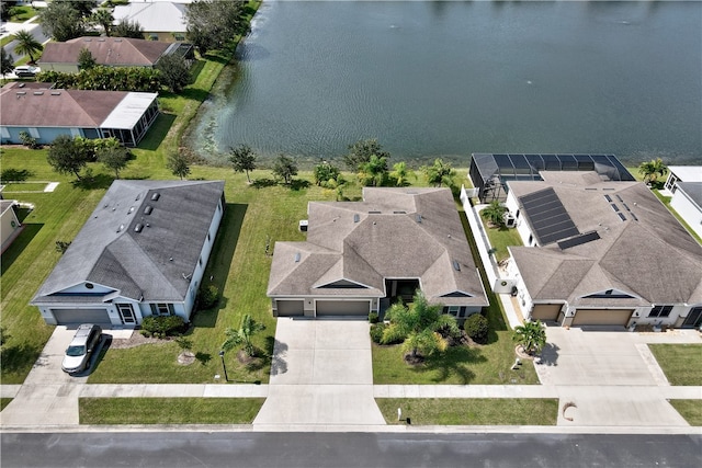 aerial view featuring a water view